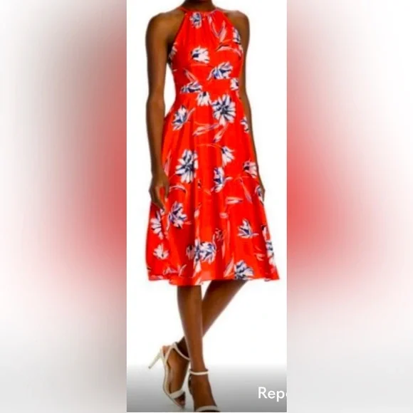 eliza j floral halter dress Eliza J Halter Neck 3D Floral Evening Gown EJ3M2071 main image 0